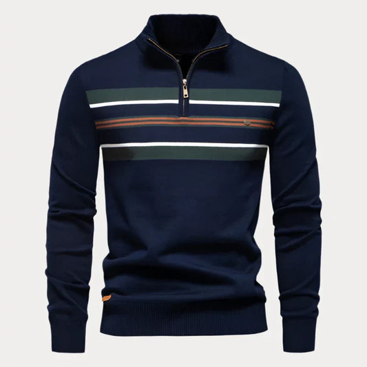 Timo | Men's Zipped Stand Collar Casual Sweatshirt with Striped Chest Pattern