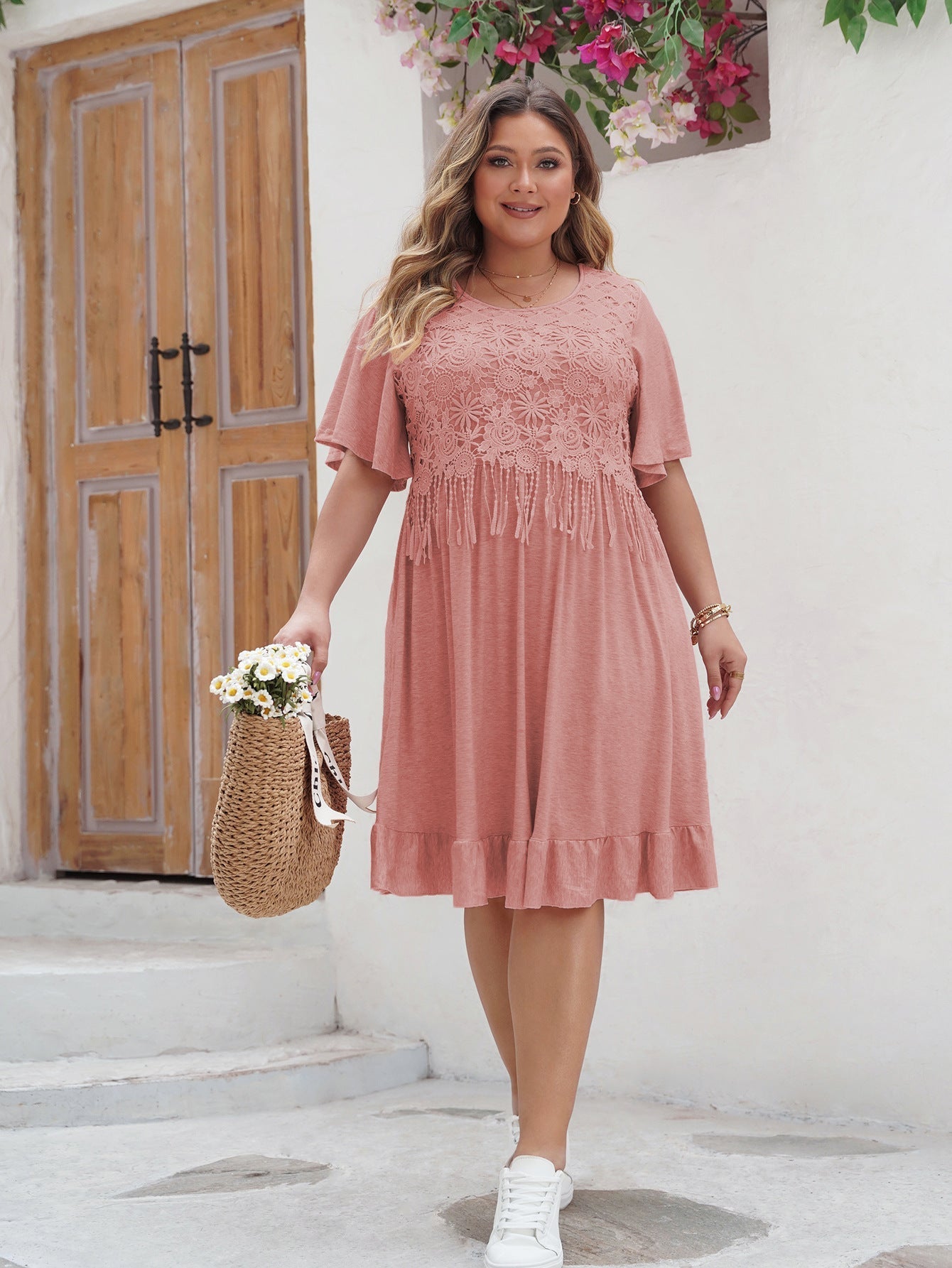 Evie | Women’s Loose Fit Summer Dress with Lace & Ruffled Hem – Lightweight, Boho Style