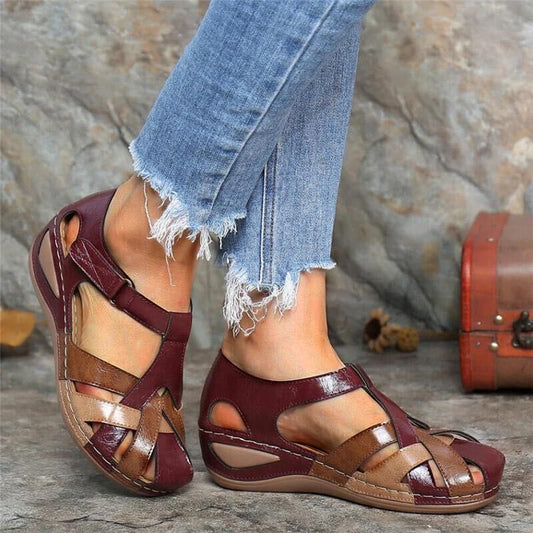 Ottilie | Women's Patchwork Criss-Cross Strap Platform Sandals with Velcro Closure – Summer Comfort Sandals