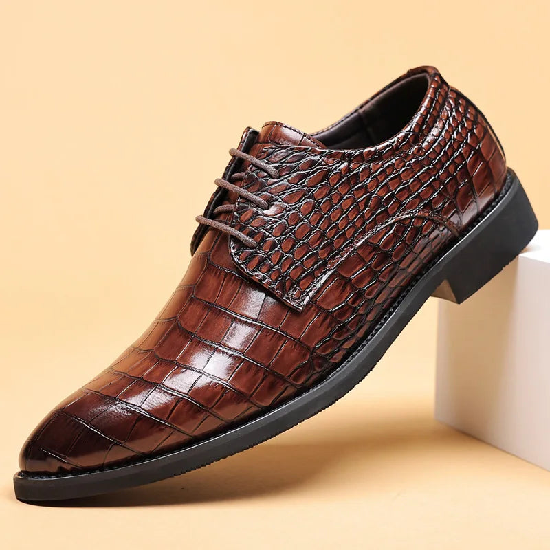 Hartmut | Men's Croc Pattern Oxford Shoes – Stylish Lace-Up Formal Shoes for Business and Special Occasions