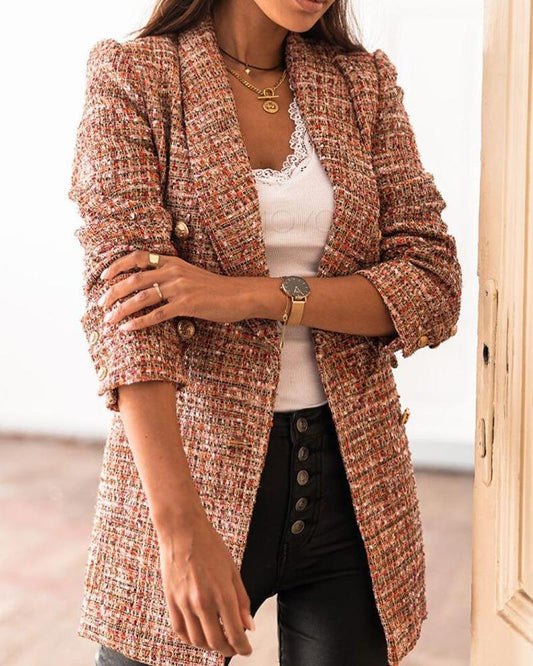Perdita | Women's Elegant Long Tweed Plaid Blazer – Business Chic & Timeless