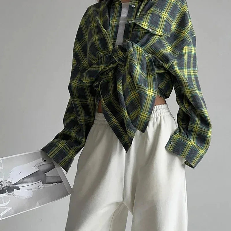 Katherine | Women's Plaid Oversized Shirt Jacket with Button Front