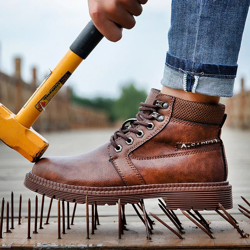 Kenrick | Men’s Brown Waterproof Steel Toe Work Boots with Slip-Resistant Sole