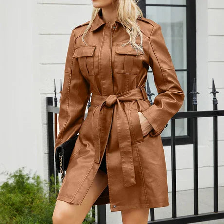 Georgiana | Women’s Fitted Mid-Length Coat with Pointed Collar and Epaulettes