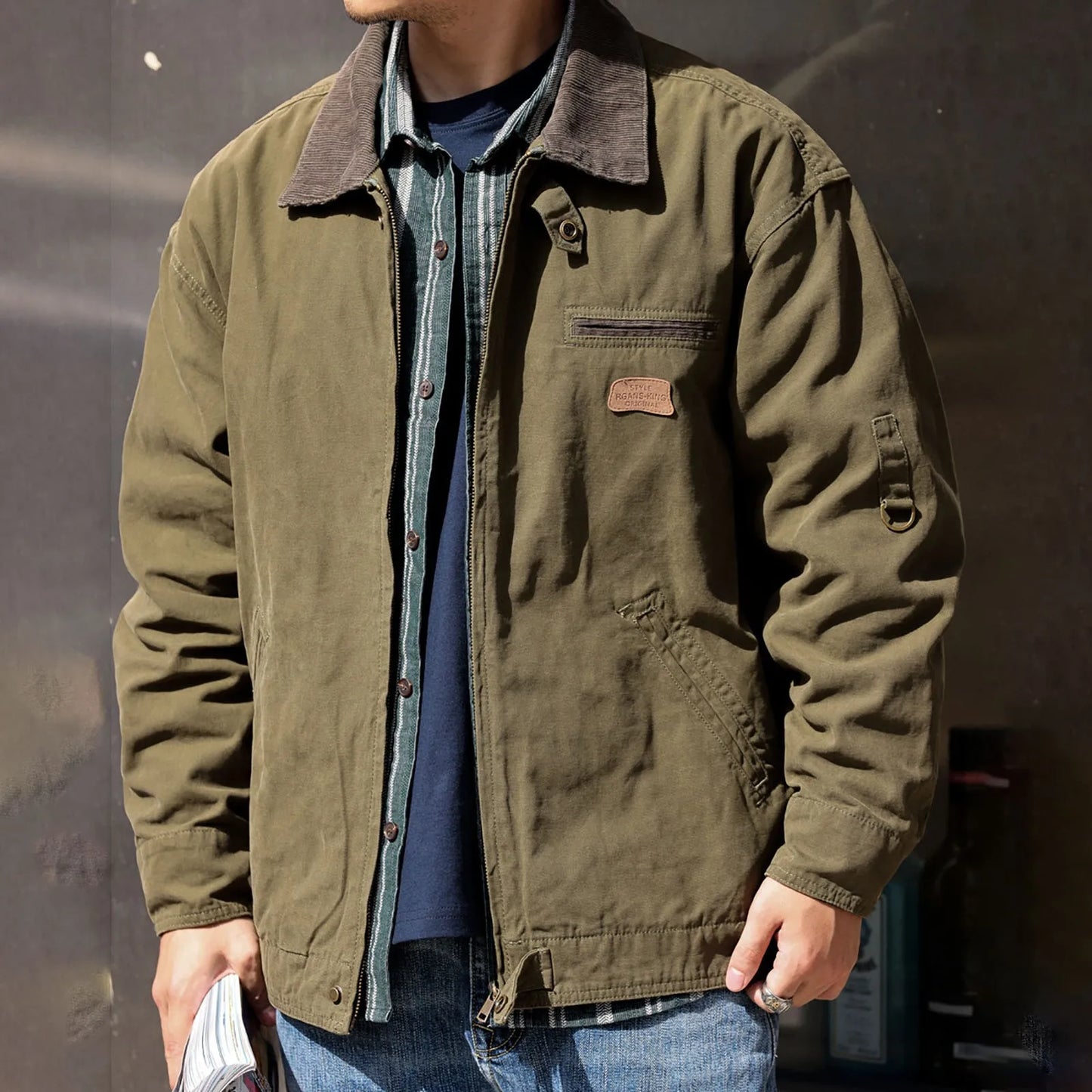 Manuel | Men's Retro Zip-Up Loose Fit Cargo Jacket with Turn Down Collar