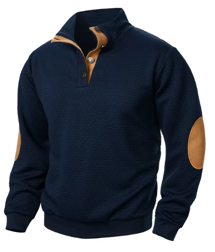 Dominik | Men’s Button-Collar Sweatshirt with Patch Details – Stylish and Comfortable