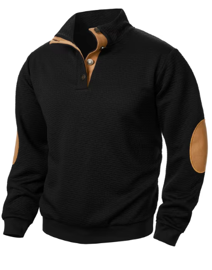 Dominik | Men’s Button-Collar Sweatshirt with Patch Details – Stylish and Comfortable