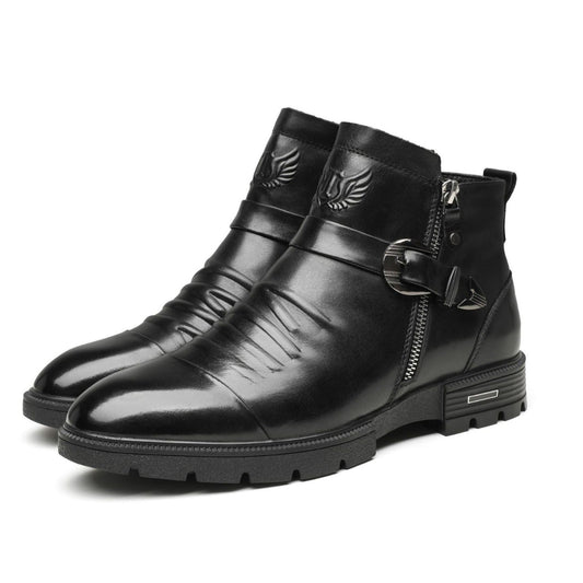 Black Men’s Slip-On Boots | Elegant Faux Leather Footwear | Comfort and Timeless Style