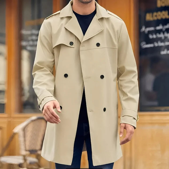 Lukaz | Men's Trench Coat – Classic Double-Breasted Weatherproof Coat with Notched Lapel