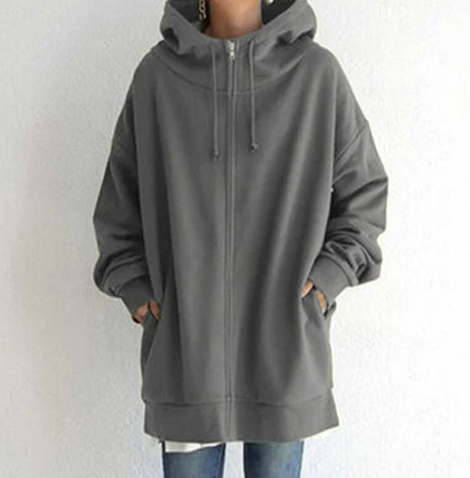 Veronica | Women’s Oversized Zip-Up Hoodie Jacket – Casual Loose Fit with Drawstring Hood