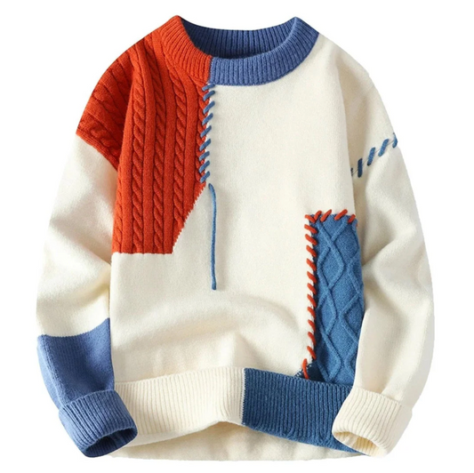 Reuben | Men's Patchwork Knit Sweater with Embroidered Details