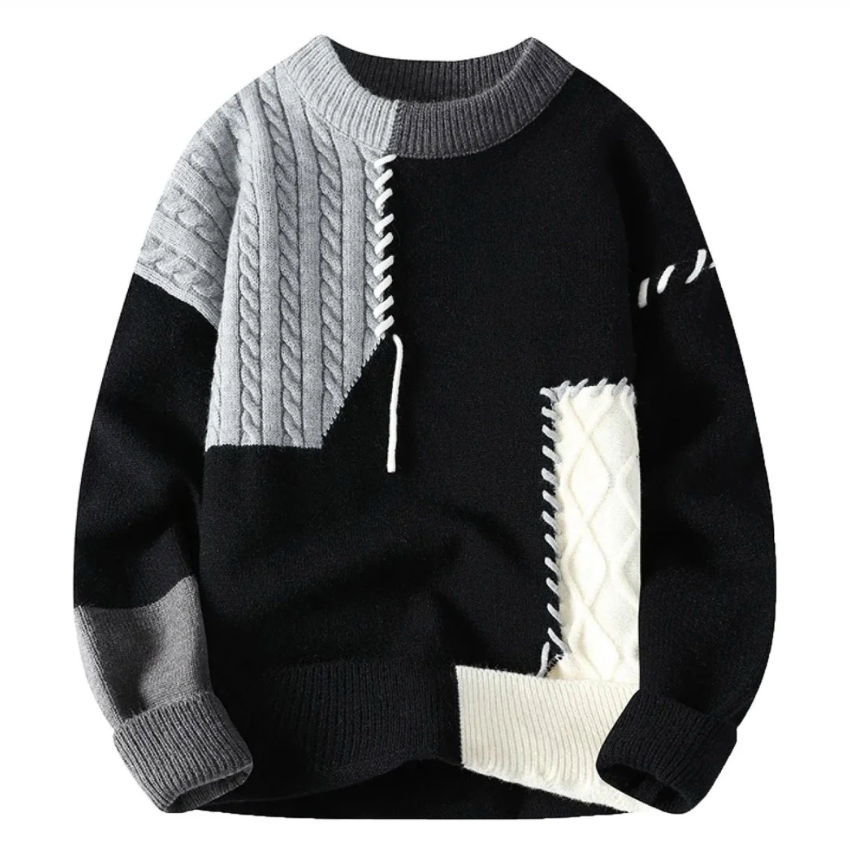 Reuben | Men's Patchwork Knit Sweater with Embroidered Details