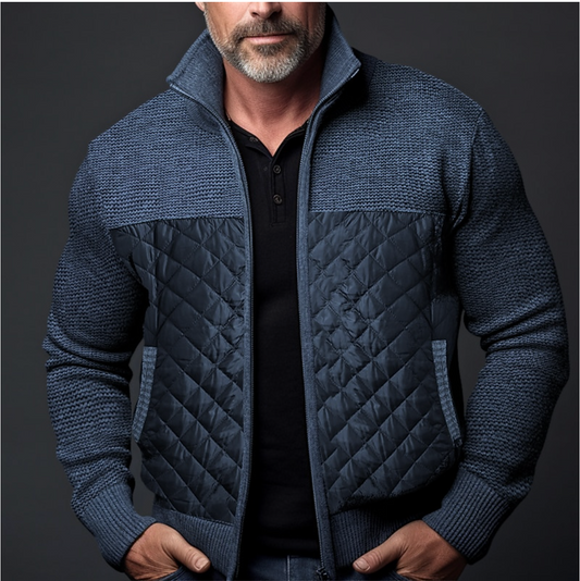 Jerwin | Casual Full-Zip Warm Jacket with Patchwork Design and Side Pockets for Men