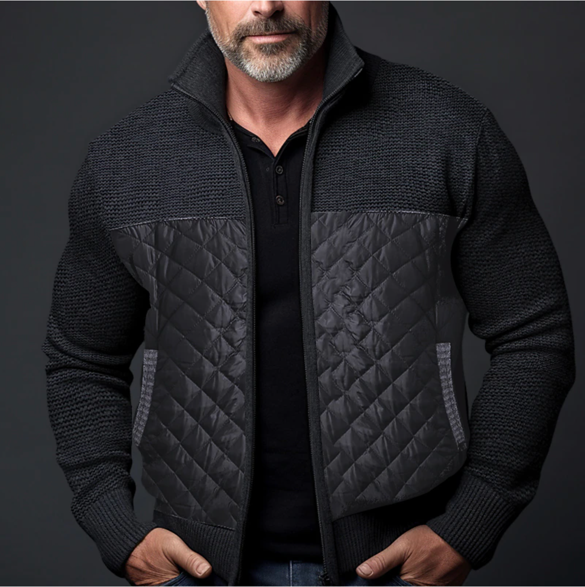 Jerwin | Casual Full-Zip Warm Jacket with Patchwork Design and Side Pockets for Men