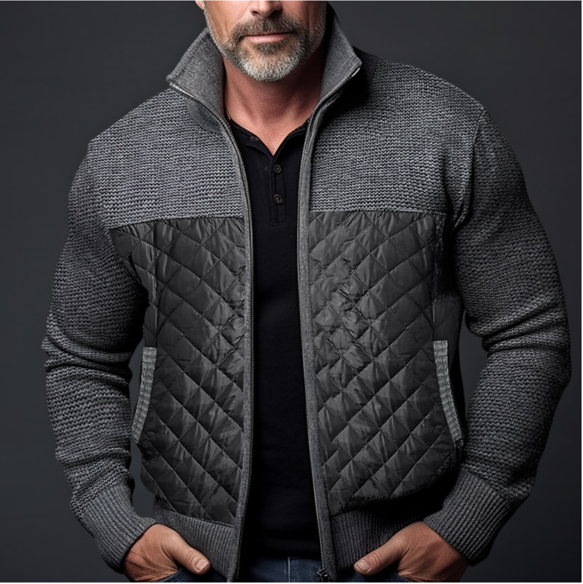 Jerwin | Casual Full-Zip Warm Jacket with Patchwork Design and Side Pockets for Men