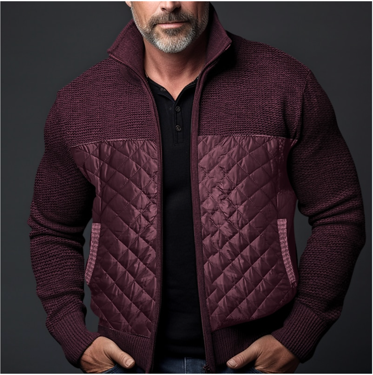 Jerwin | Casual Full-Zip Warm Jacket with Patchwork Design and Side Pockets for Men