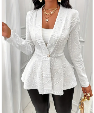 Zelaria | Single‑Button Deep‑V Blazer – Textured A‑Line Fit