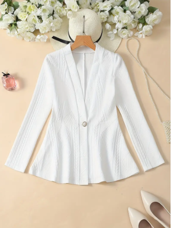 Zelaria | Single‑Button Deep‑V Blazer – Textured A‑Line Fit