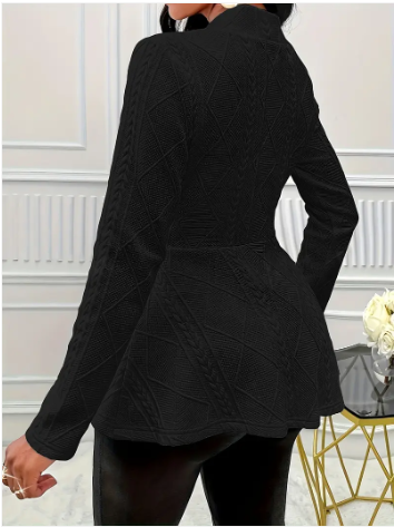 Zelaria | Single‑Button Deep‑V Blazer – Textured A‑Line Fit