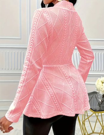 Zelaria | Single‑Button Deep‑V Blazer – Textured A‑Line Fit