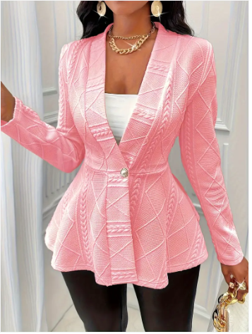 Zelaria | Single‑Button Deep‑V Blazer – Textured A‑Line Fit