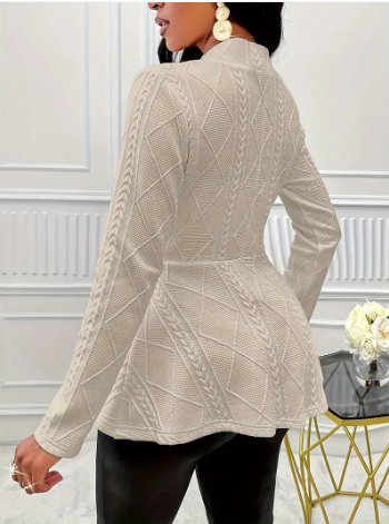 Zelaria | Single‑Button Deep‑V Blazer – Textured A‑Line Fit