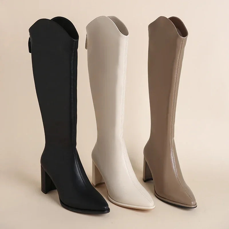 Linda | Women’s Knee High Boots with Side Zip & Block Heel