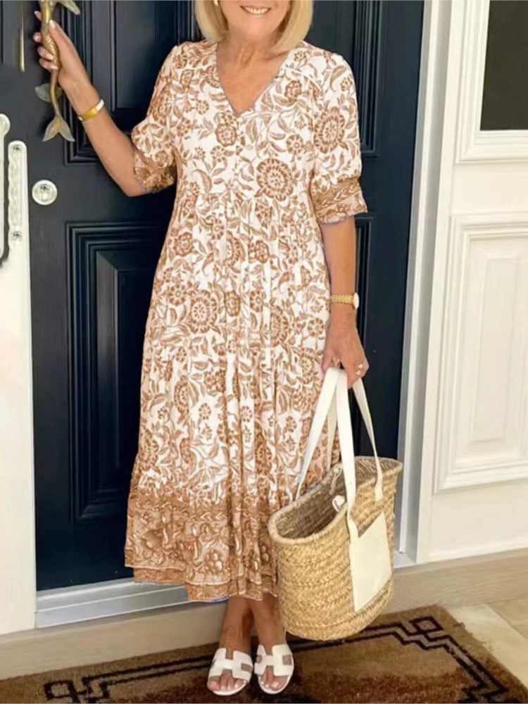 Ophelia | Women’s V-Neck Boho Maxi Dress with Floral Print and Flowing Design