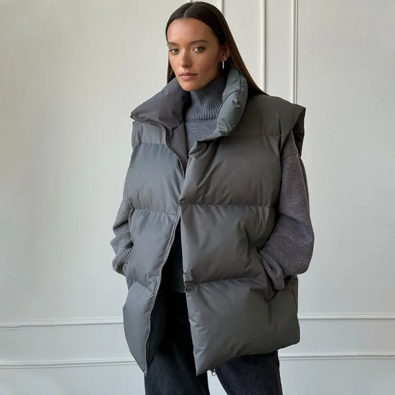 Yvette | Women's Long Padded Winter Gilet with Zip Closure