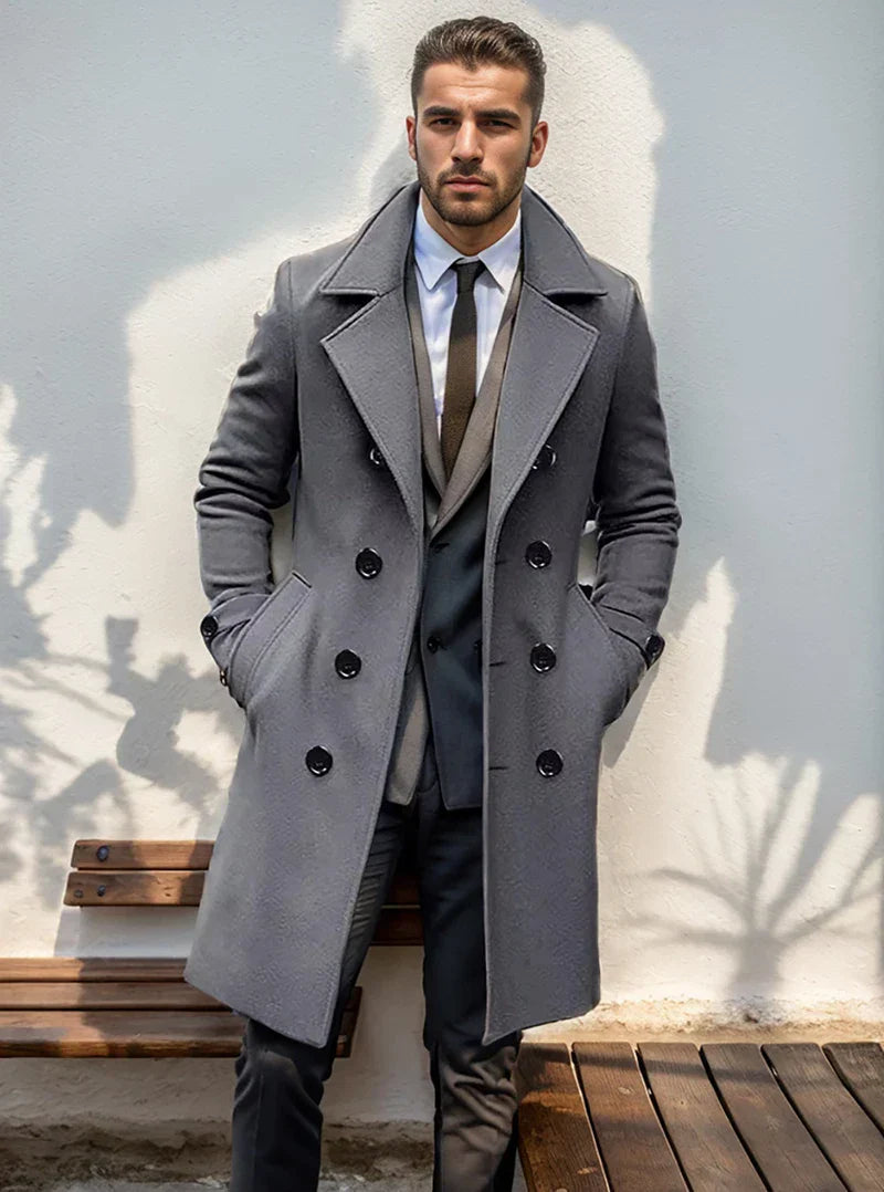 Egon | Classic Double-Breasted Trench Coat for Men with Reversed Collar