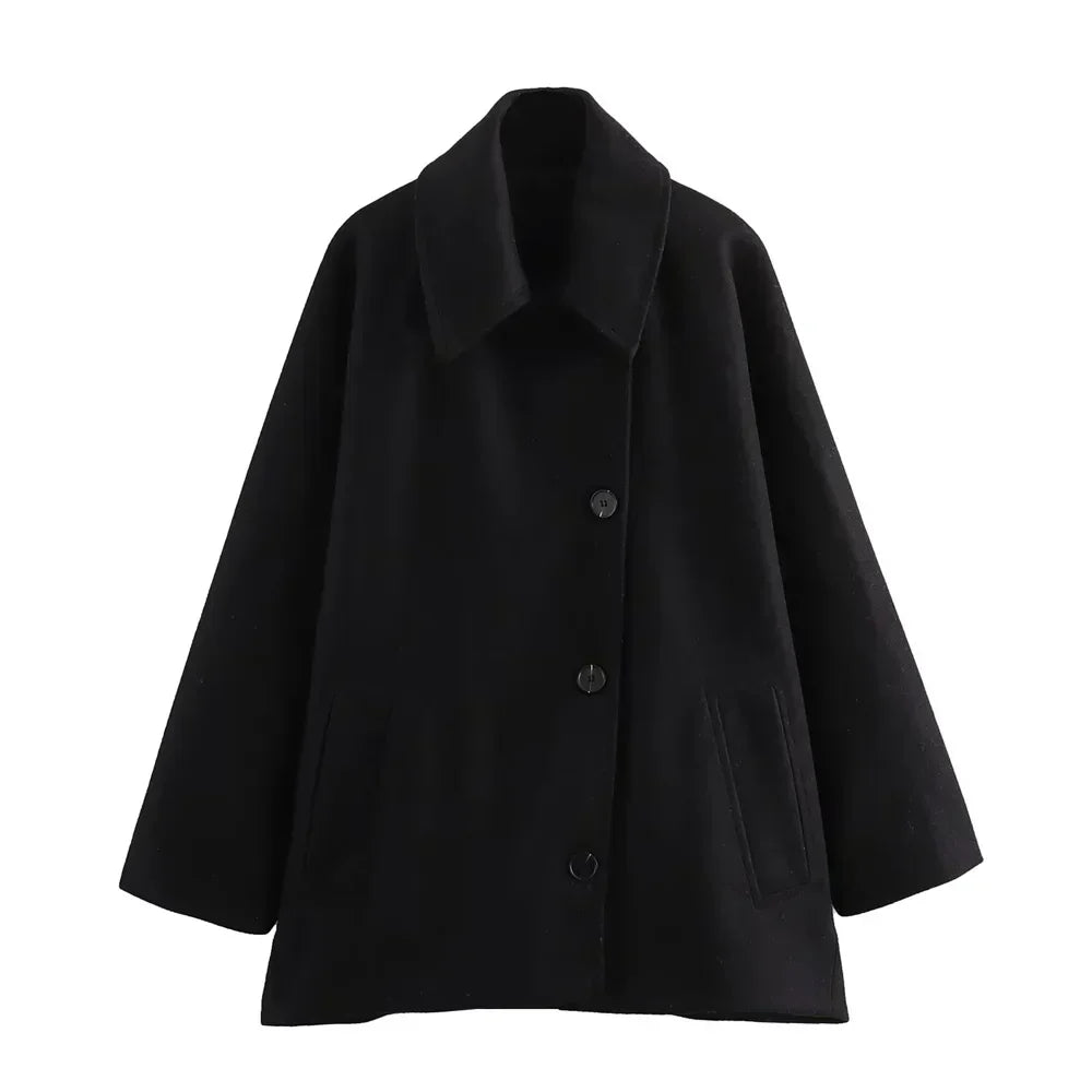Eustacia | Women’s Oversized Wool Jacket with Lapels and Front Buttons