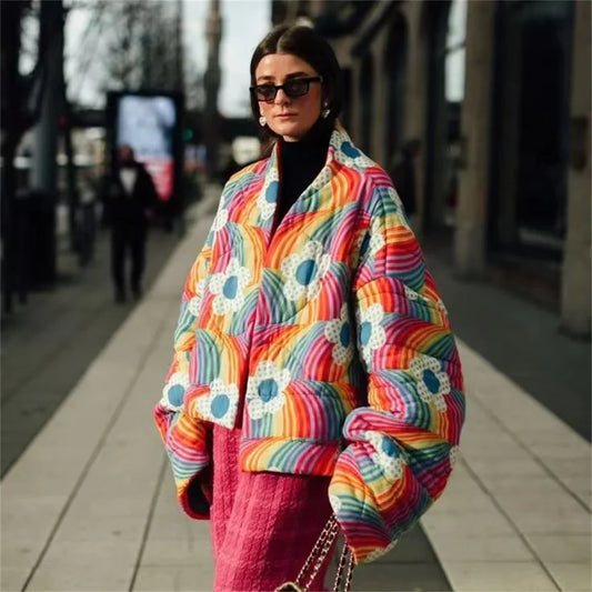 Bluebell | Women's Quilted Jacket with Oversized Sleeves and Floral Print | Warm, Stylish Winter Coat