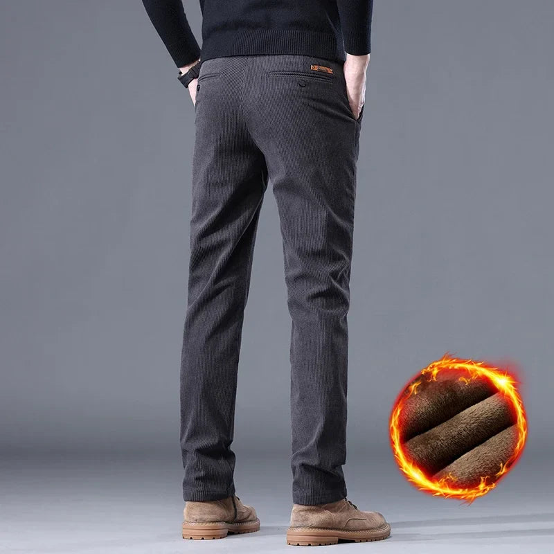 Edgeware | Men’s Corduroy Fleece Lined Work Trousers Slim Straight Fit Warm Casual Style