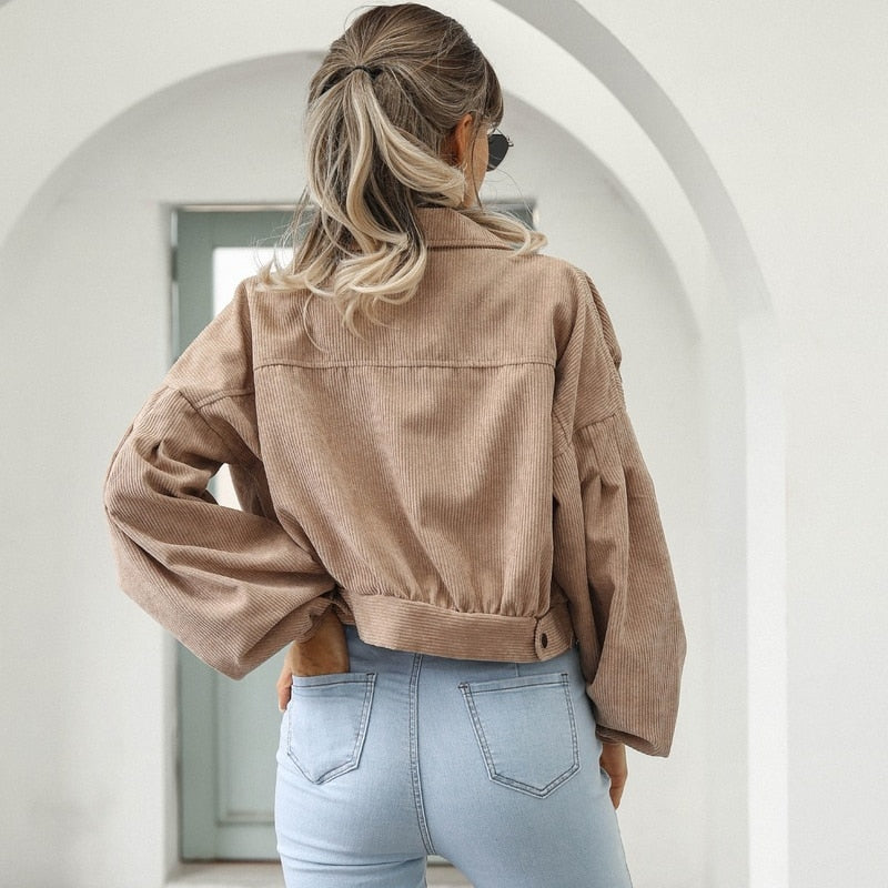 Annegret | Cosy Corduroy Short Jacket with Puff Sleeves