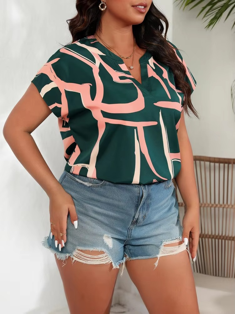Evelyn | Women’s V-Neck Abstract Print Summer Blouse – Lightweight, Loose Fit & Stylish
