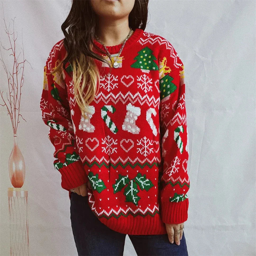 Wilmie | Women's Warm Christmas Sweater – Festive Design with Round Neck