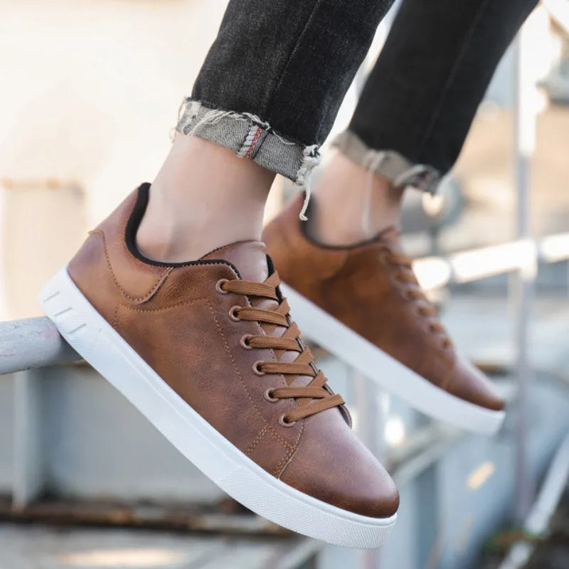 Lenard | Men’s Classic Lace-Up Leather Look Sneakers for Smart & Casual Wear