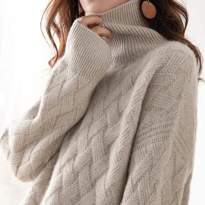 Clover | Women's Crisscross Textured Turtleneck Sweater in Solid Colours
