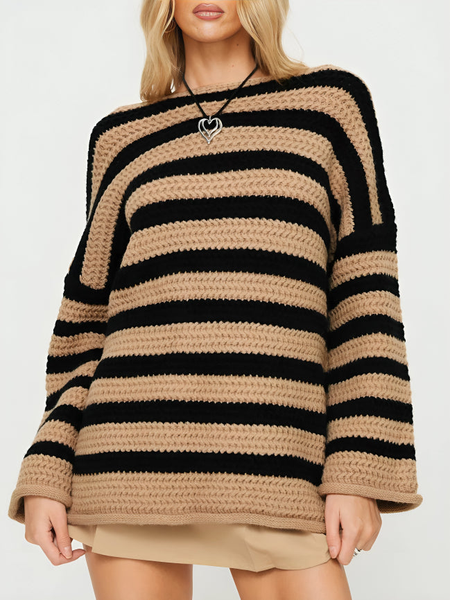 Charlotte | Women's Two-Tone Chunky Knit Sweater with Loose Fit