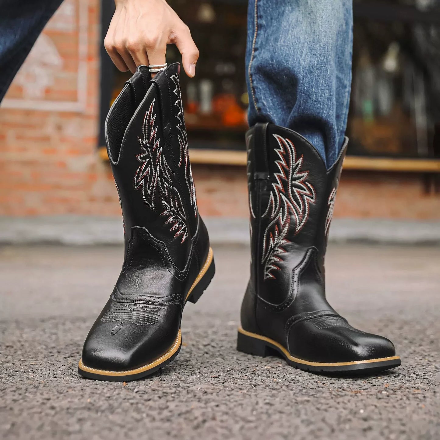 Montrose | Men’s Western Cowboy Boots with Embroidered Mid-Calf Design & Square Toe