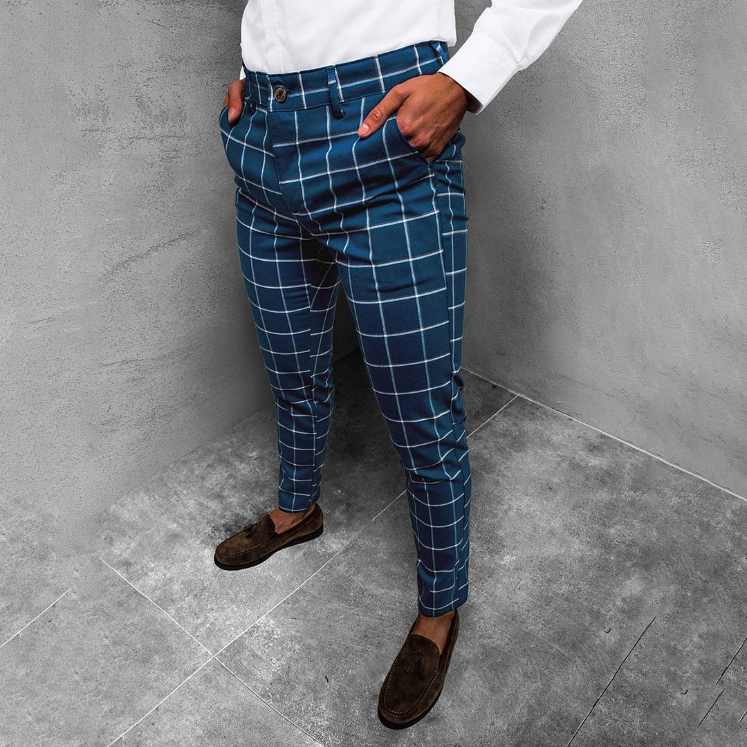 Cromwell | Men’s Checkered Slim Fit Work Trousers Straight Leg Patterned Style