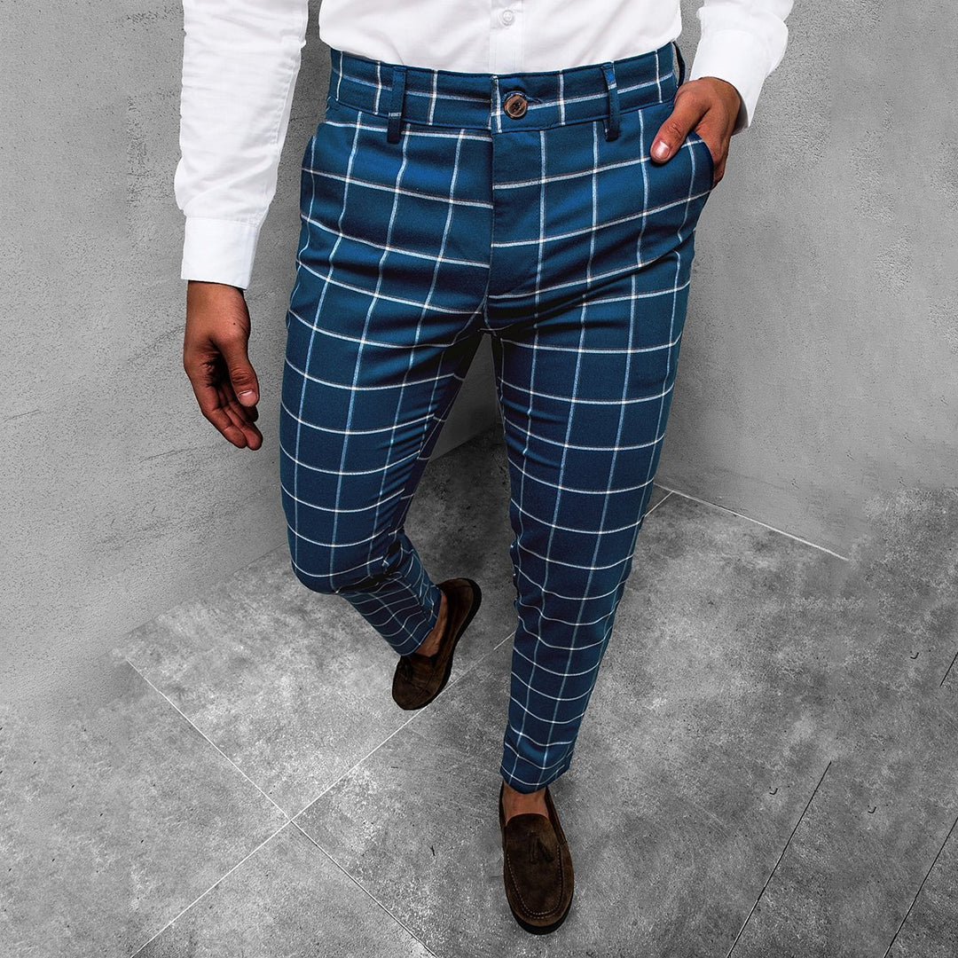 Cromwell | Men’s Checkered Slim Fit Work Trousers Straight Leg Patterned Style