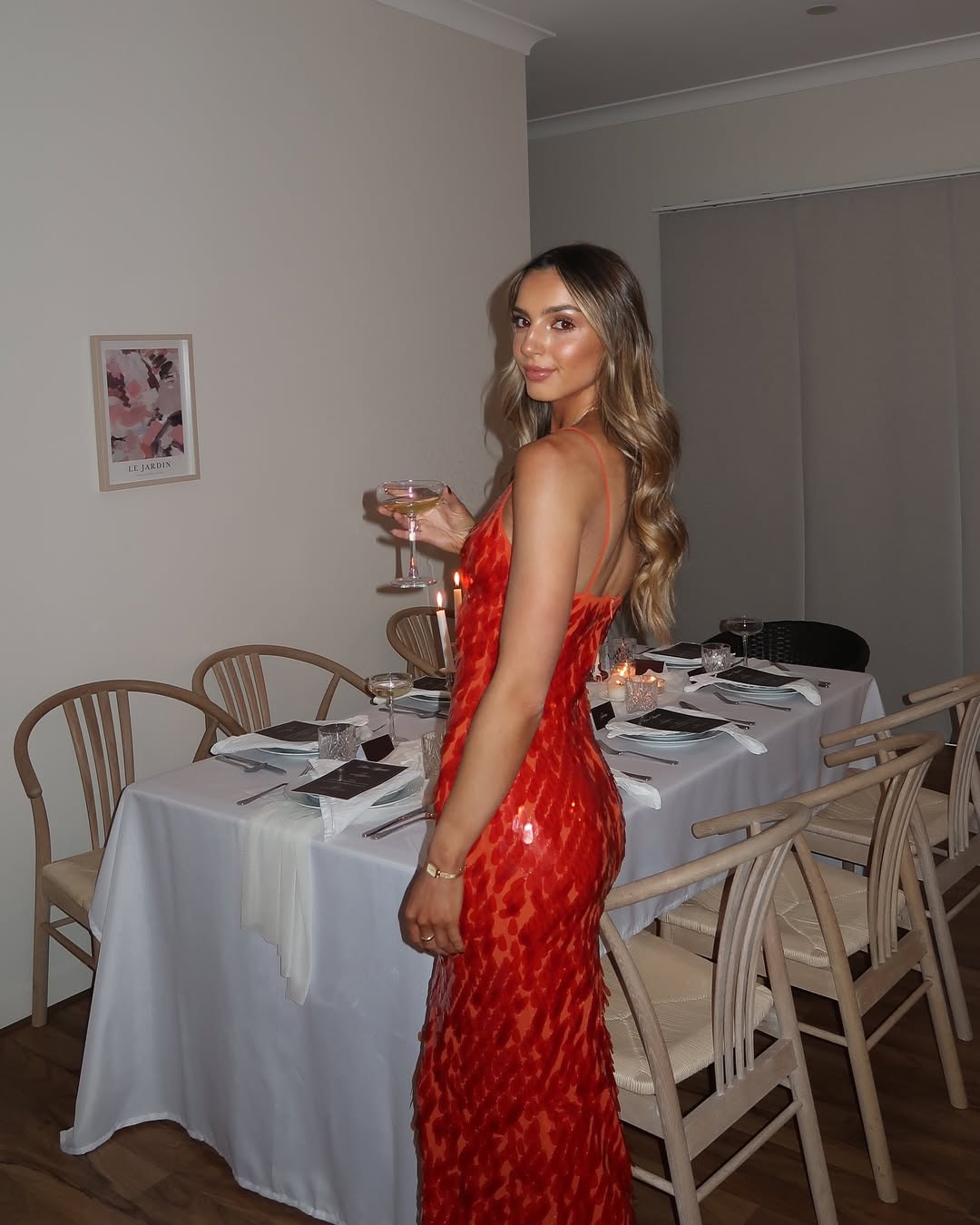 Lara | Women’s Red Sequin Spaghetti Strap Deep V Neck Mermaid Maxi Dress for Special Occasions