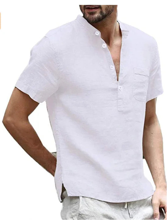 Maxim | Men’s Short‑Sleeve Linen Shirt – Solid Colour with Partial Button Placket