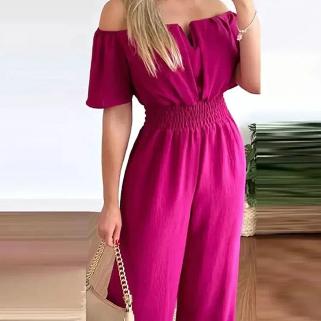 Adelia | Women's Off-Shoulder V-Neck Jumpsuit with Wide Legs