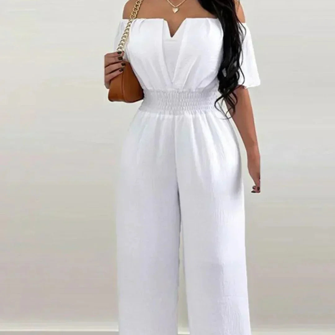 Adelia | Women's Off-Shoulder V-Neck Jumpsuit with Wide Legs