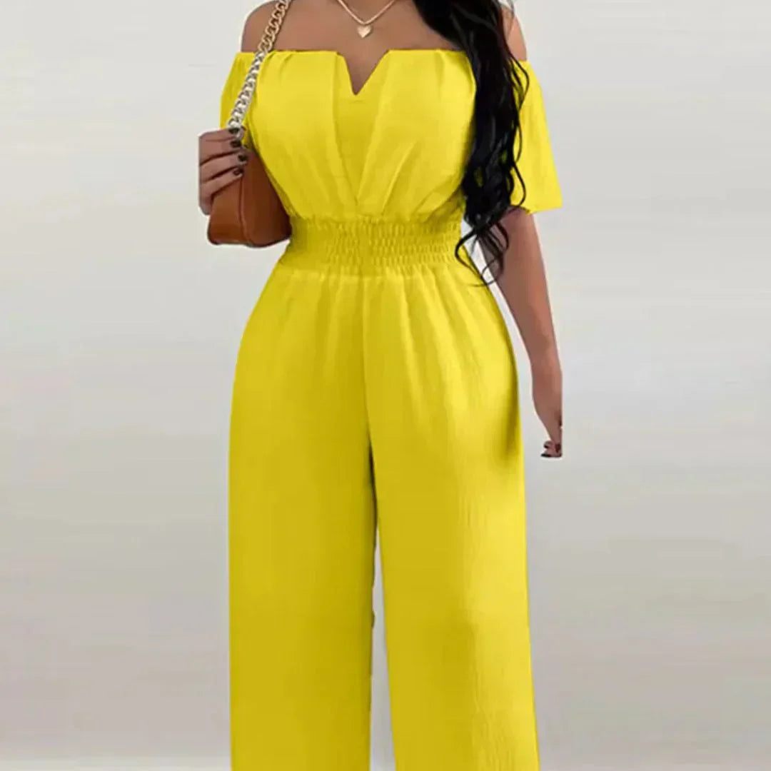 Adelia | Women's Off-Shoulder V-Neck Jumpsuit with Wide Legs