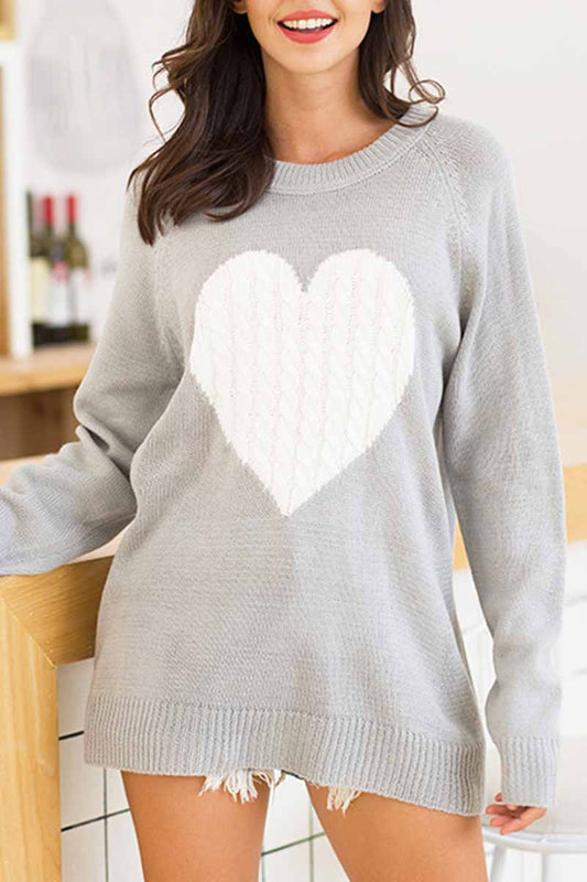 Halora | Long Knit Sweater with Heart Print – Stylish & Comfortable