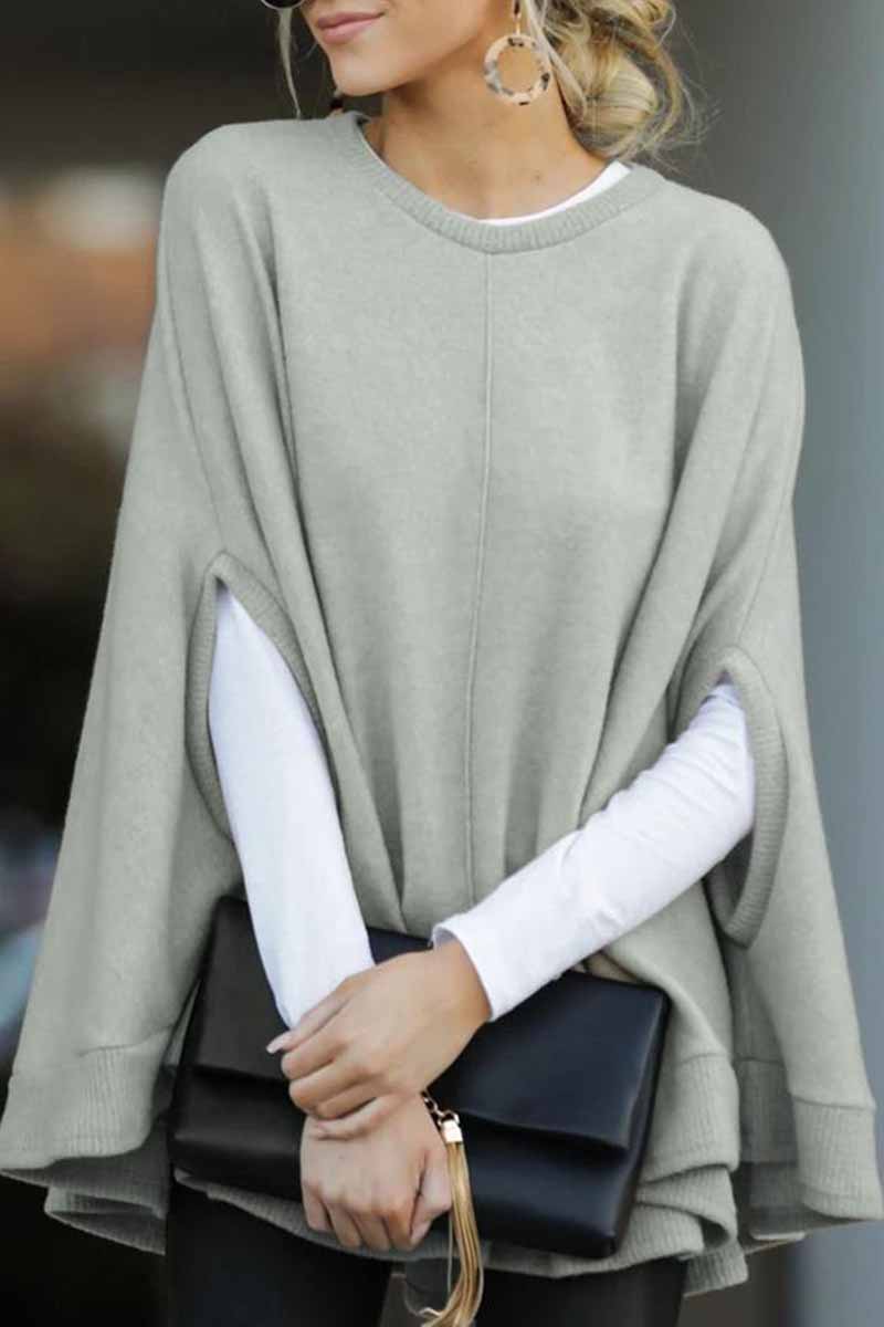 Lotte | Women's Solid Colour Round Neck Cape Style Loose Fit Sweater