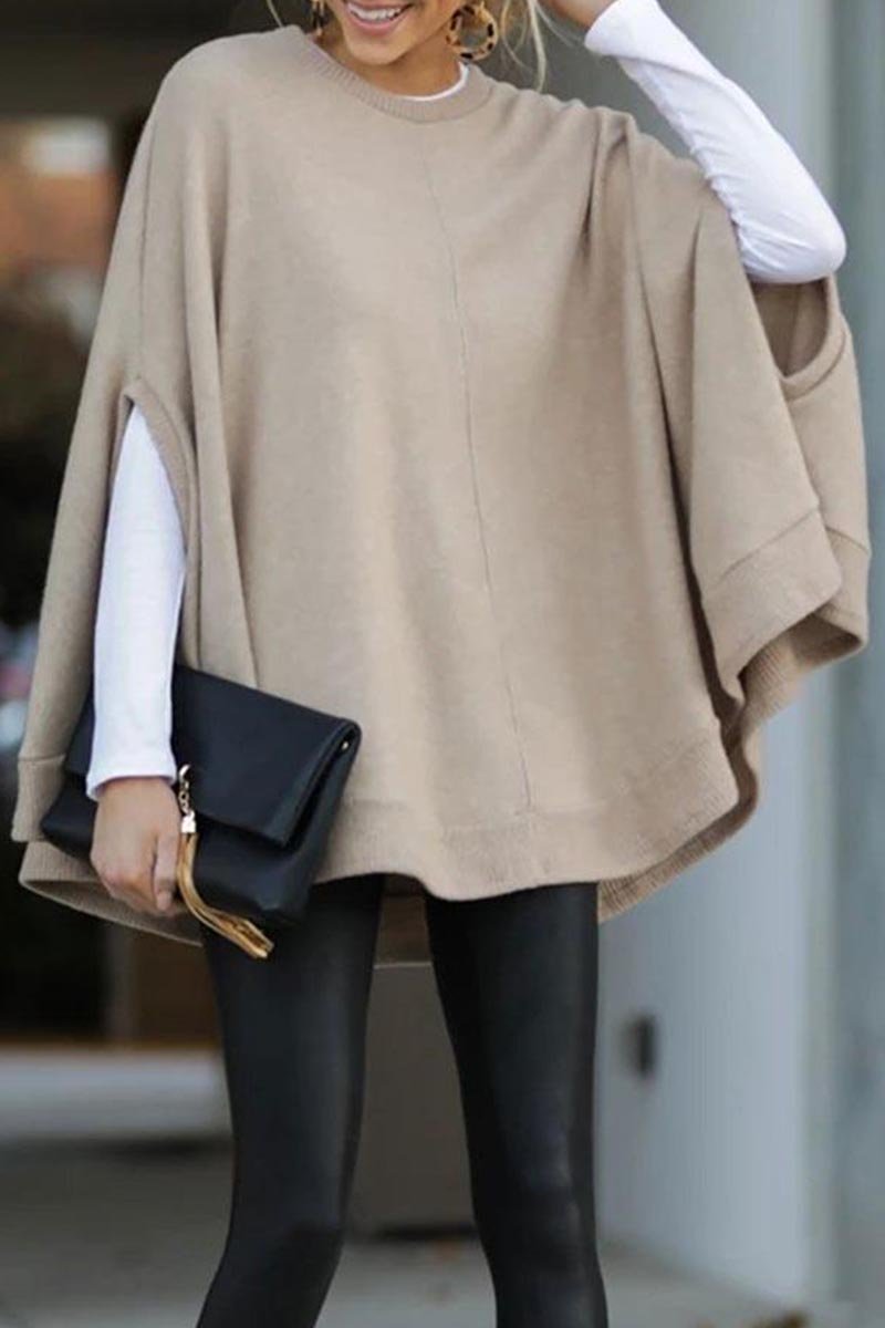 Lotte | Women's Solid Colour Round Neck Cape Style Loose Fit Sweater